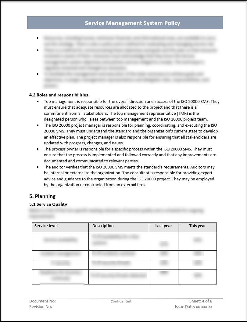 ISO 20000 Service Management System Policy Template