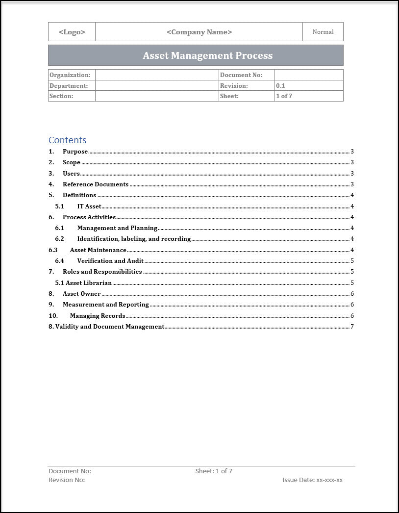 ISO 20000 Asset management Process Template