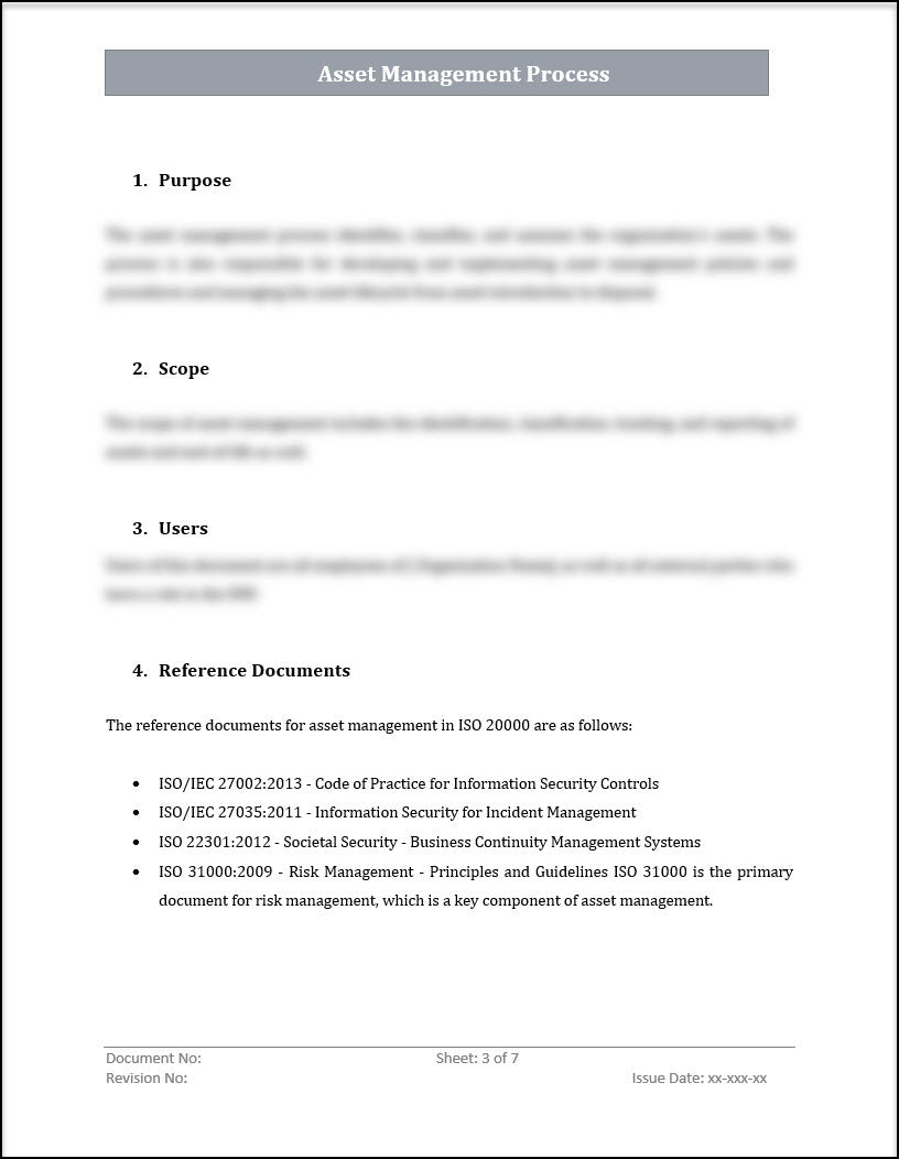 ISO 20000 Asset management Process Template ISO Templates and ISO 20000 Asset management Process Template ISO Templates and