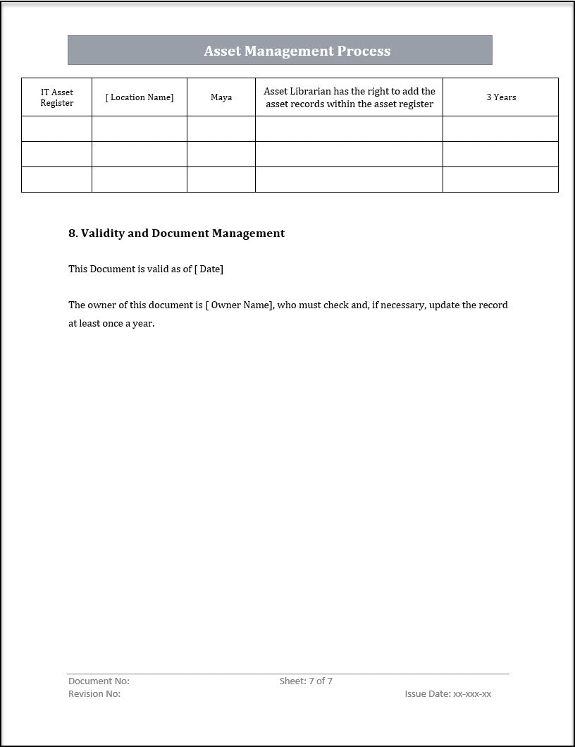 ISO 20000 Asset management Process Template