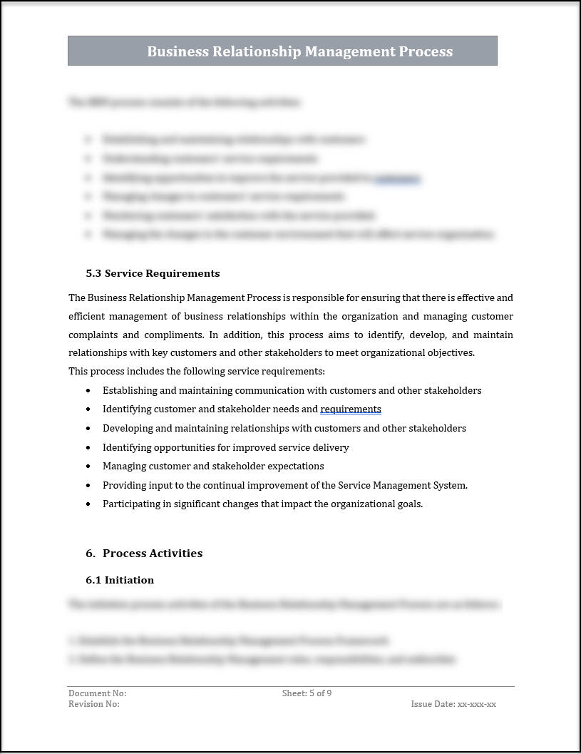 ISO 20000 Business Relationship Management Process Template