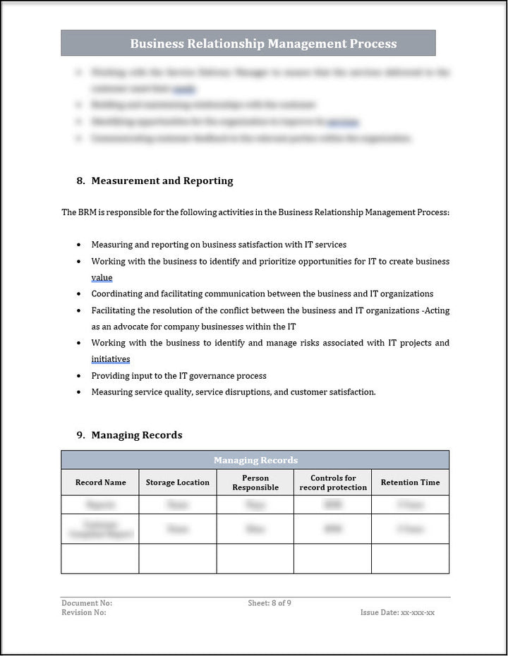 ISO 20000 Business Relationship Management Process Template