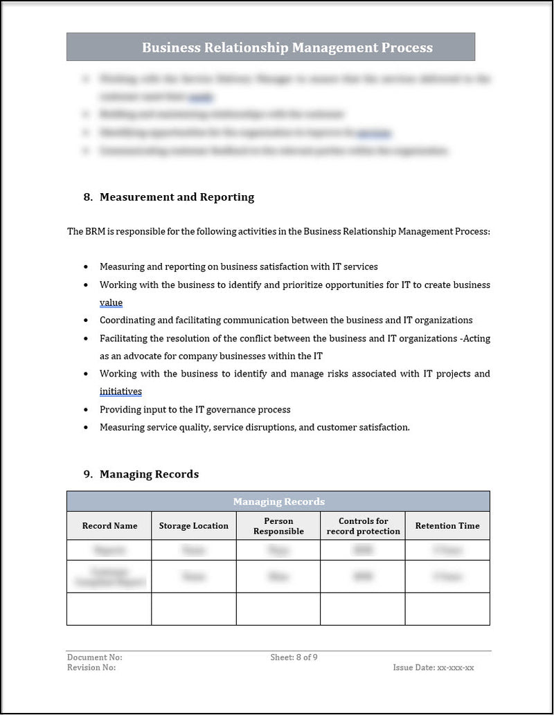 ISO 20000 Business Relationship Management Process Template