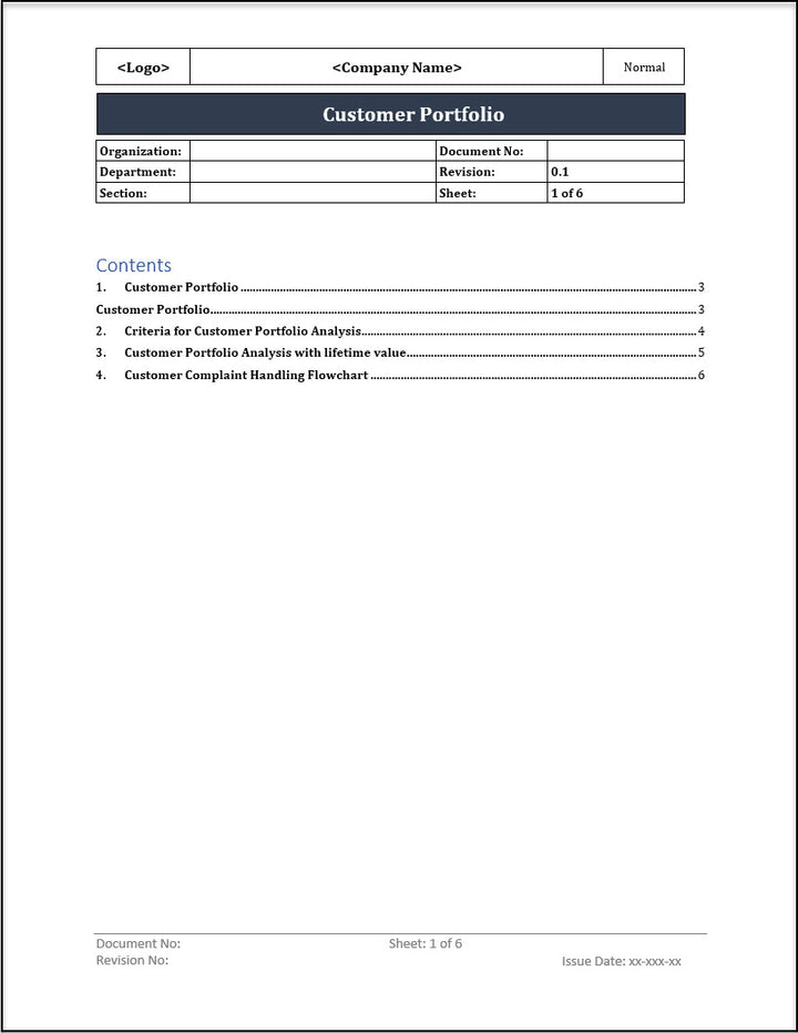 ISO 20000 Customer Portfolio Template