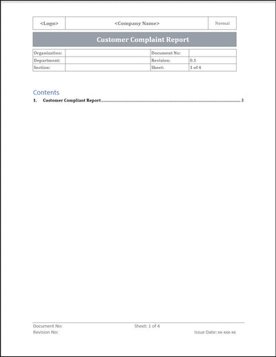 ISO 20000 Customer Complaint Report Template
