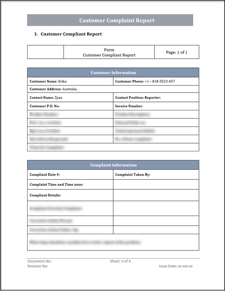 ISO 20000 Customer Complaint Report Template