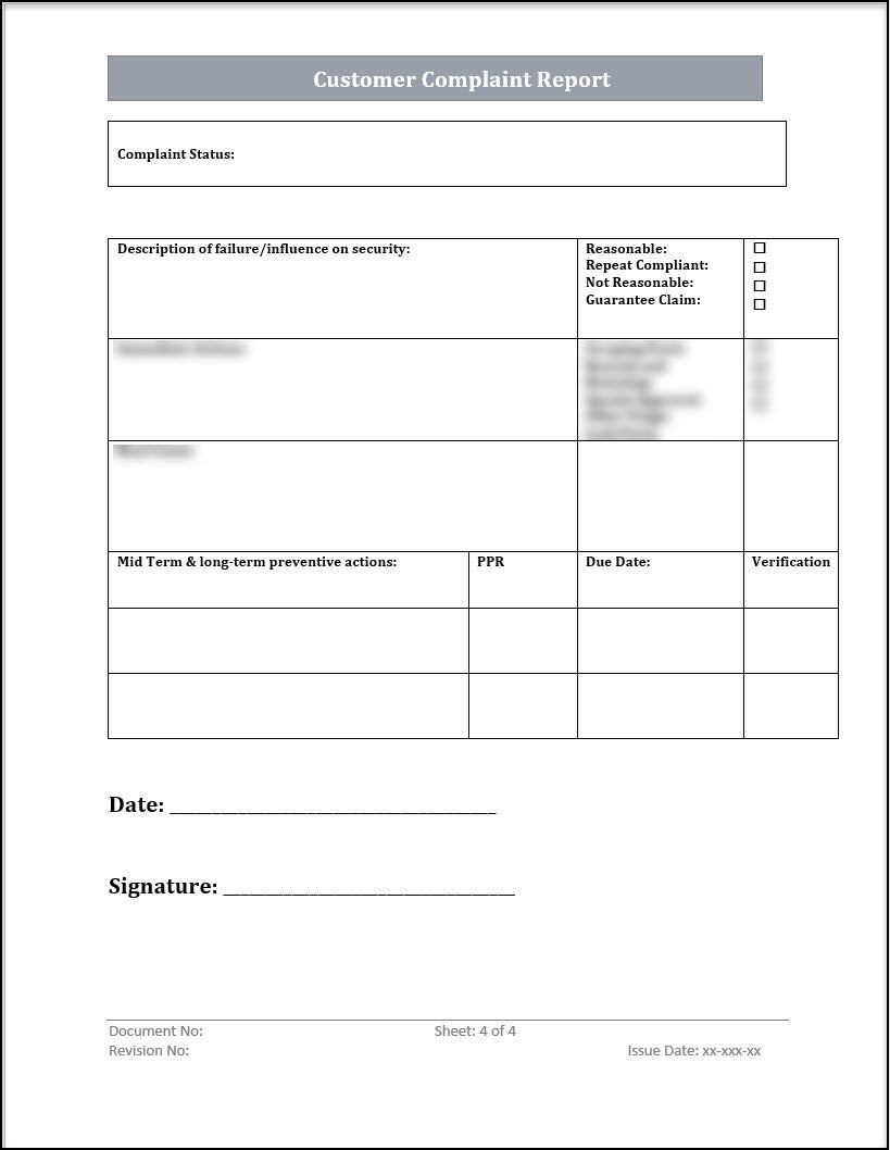 ISO 20000 Customer Complaint Report Template