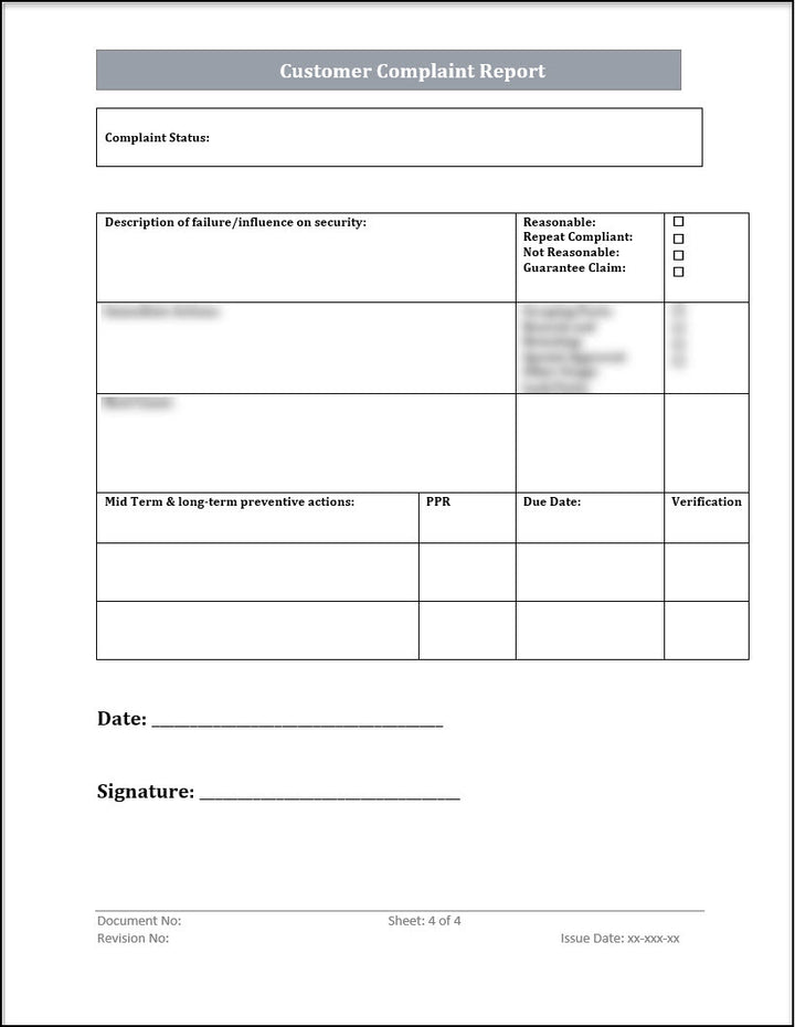 ISO 20000 Customer Complaint Report Template