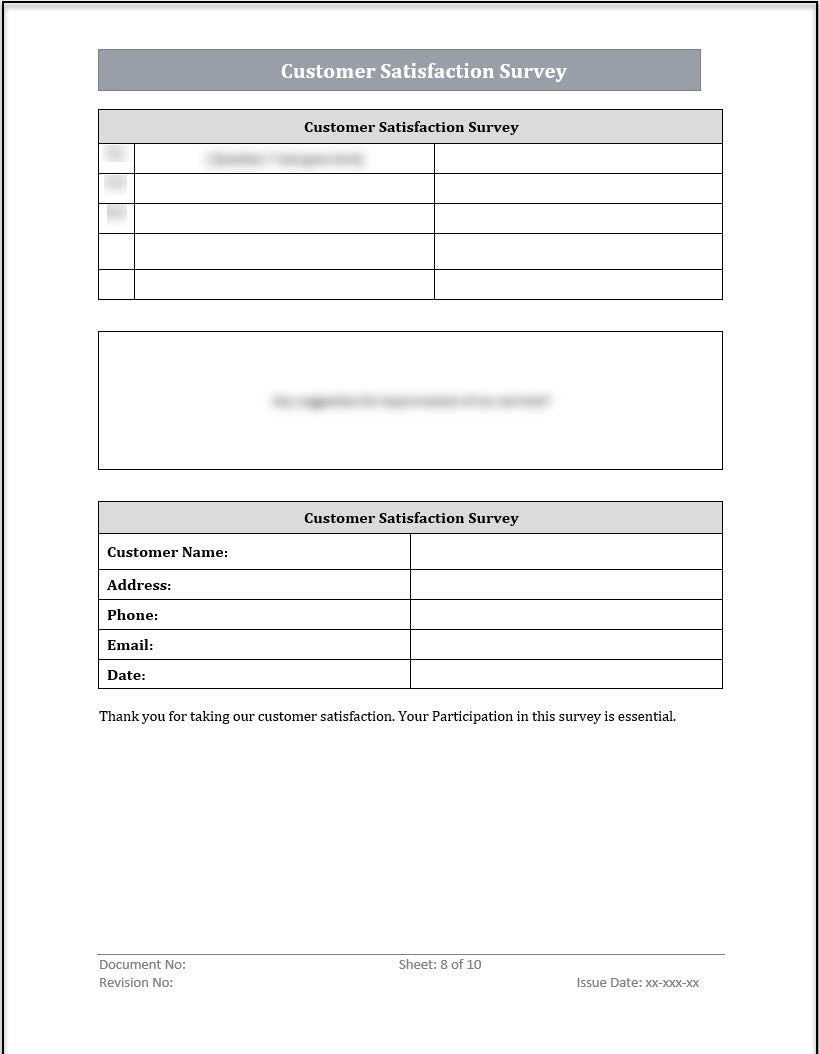 ISO 20000 Customer Satisfaction Survey Template