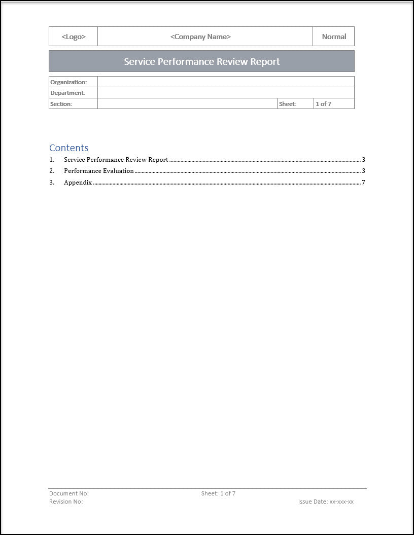 ISO 20000 Service Performance Review Report Template