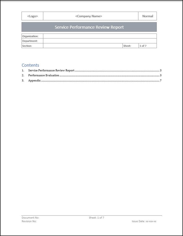 ISO 20000 Service Performance Review Report Template