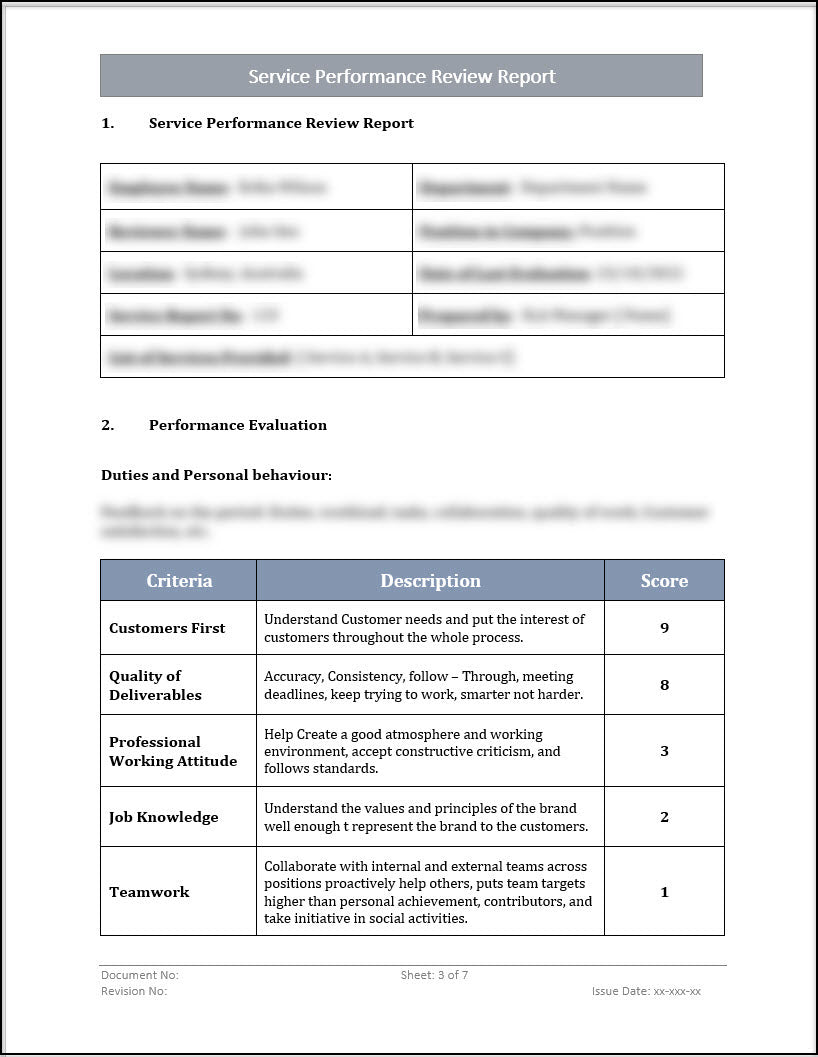 ISO 20000 Service Performance Review Report Template