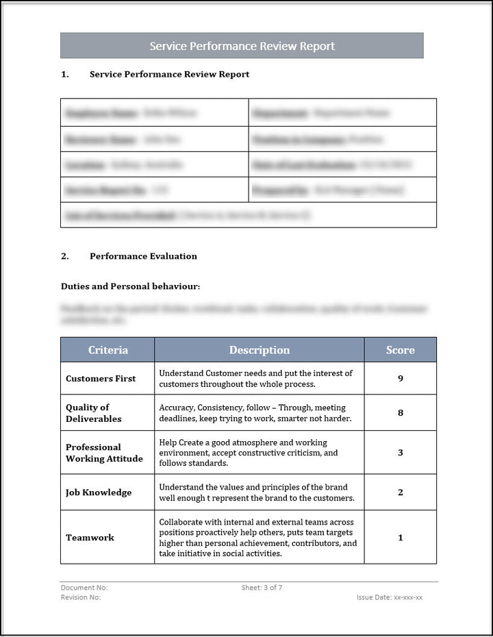 ISO 20000 Service Performance Review Report Template