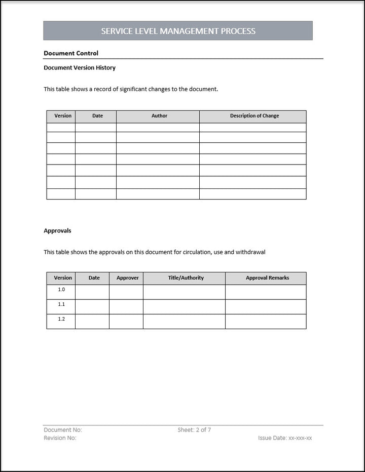 ISO 20000 Service Level Management Process Template