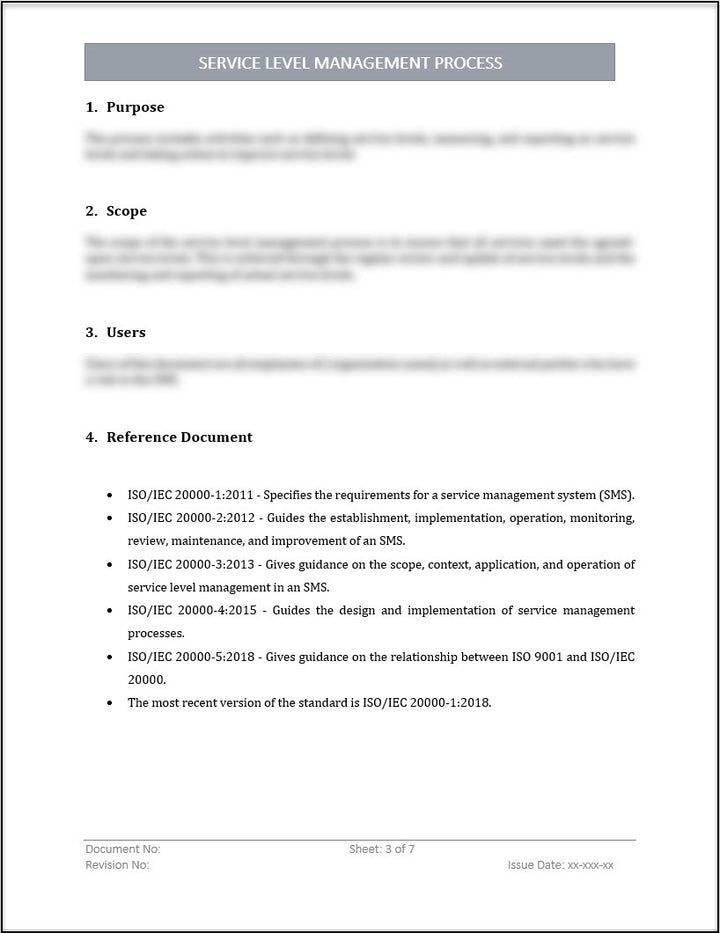 ISO 20000 Service Level Management Process Template