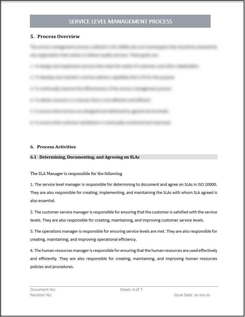 ISO 20000 Service Level Management Process Template