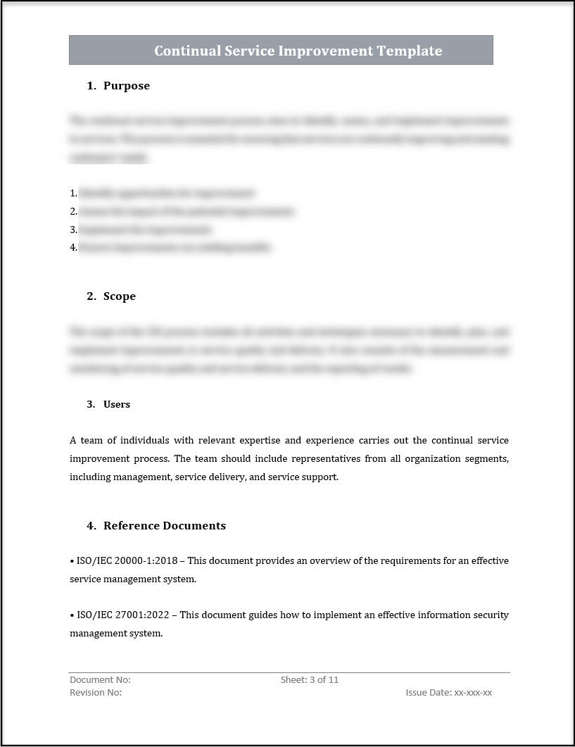 ISO 20000 Continual Service Improvement Process Template