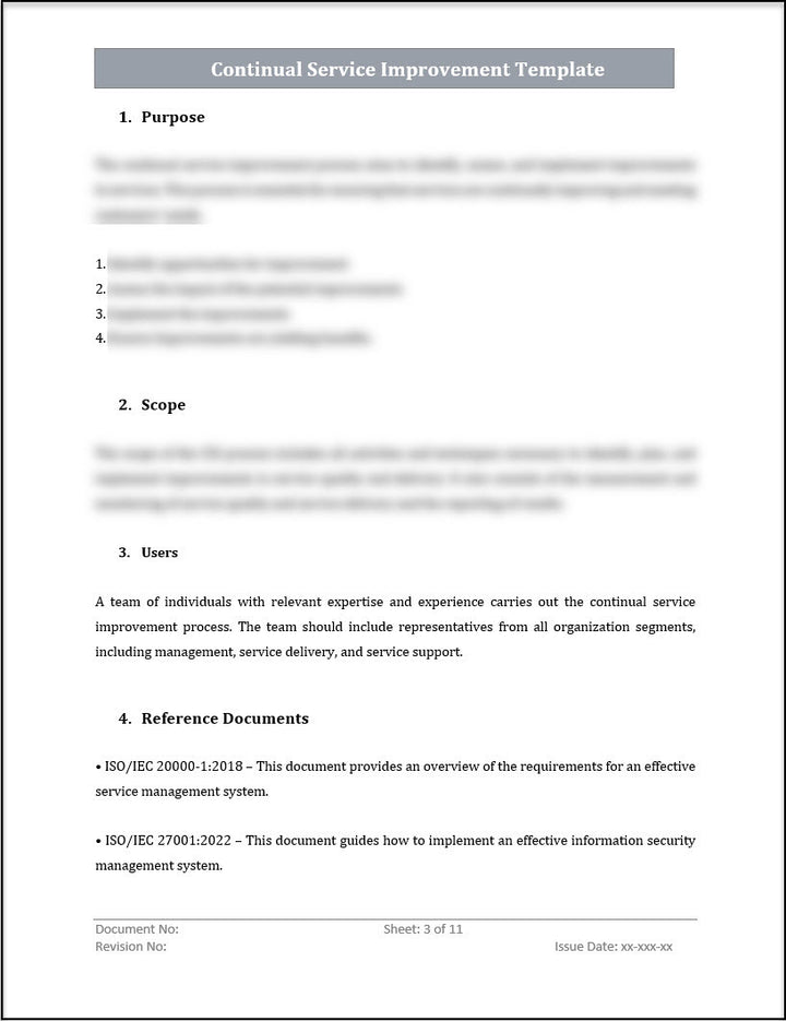 ISO 20000 Continual Service Improvement Process Template