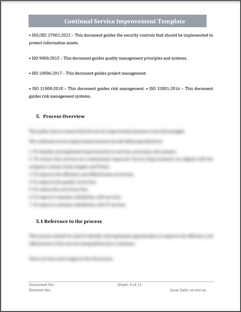 ISO 20000 Continual Service Improvement Process Template