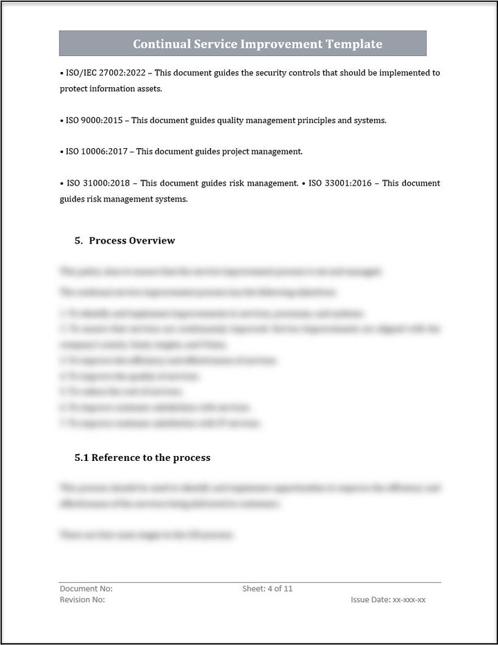 ISO 20000 Continual Service Improvement Process Template