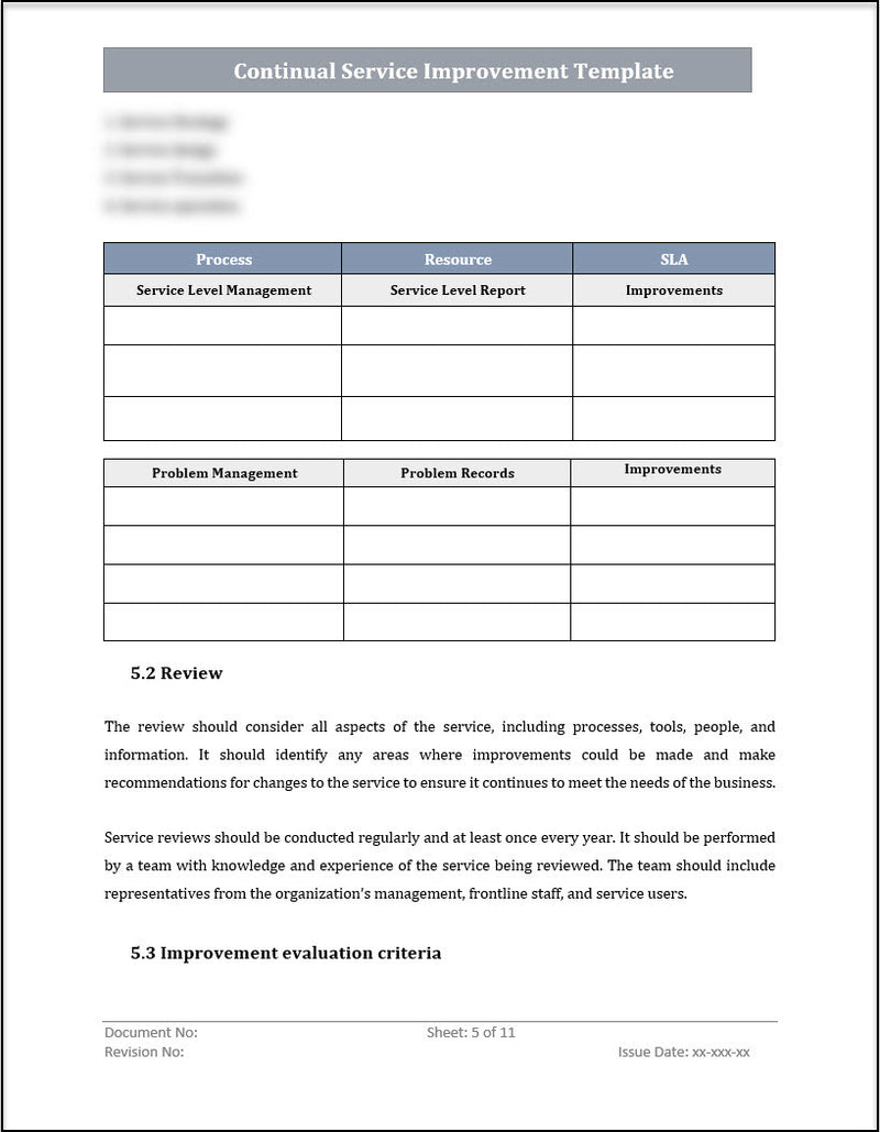 ISO 20000 Continual Service Improvement Process Template