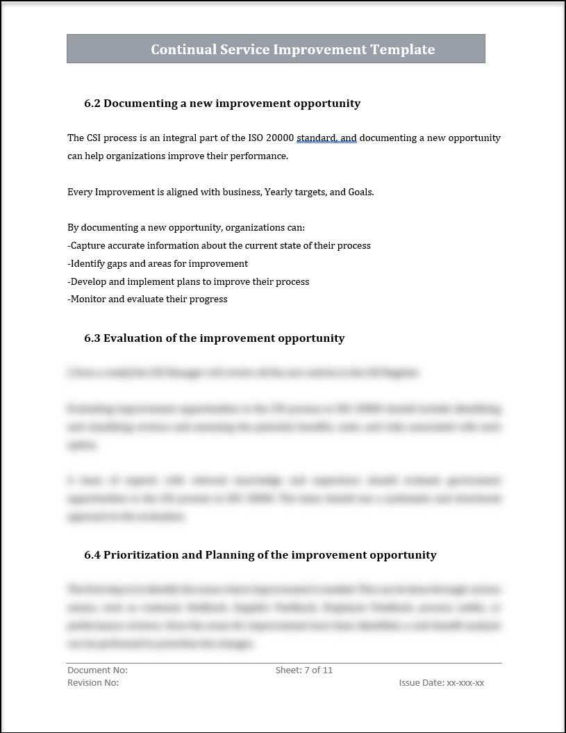 ISO 20000 Continual Service Improvement Process Template