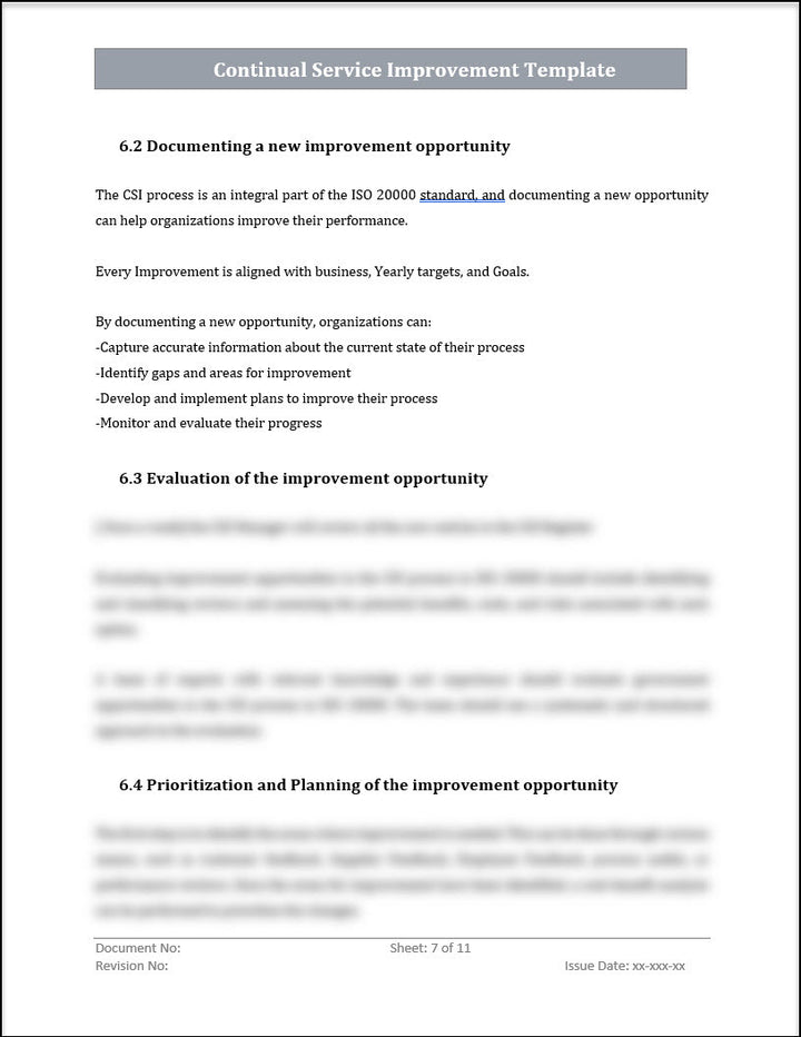 ISO 20000 Continual Service Improvement Process Template