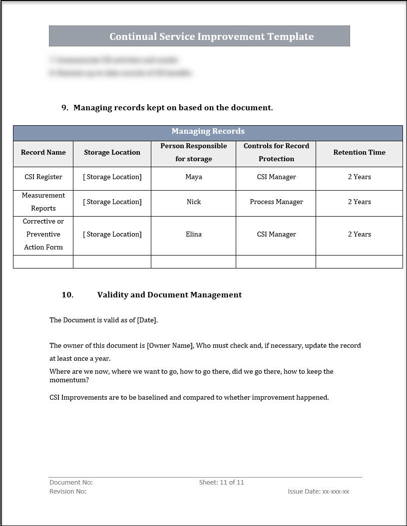 ISO 20000 Continual Service Improvement Process Template