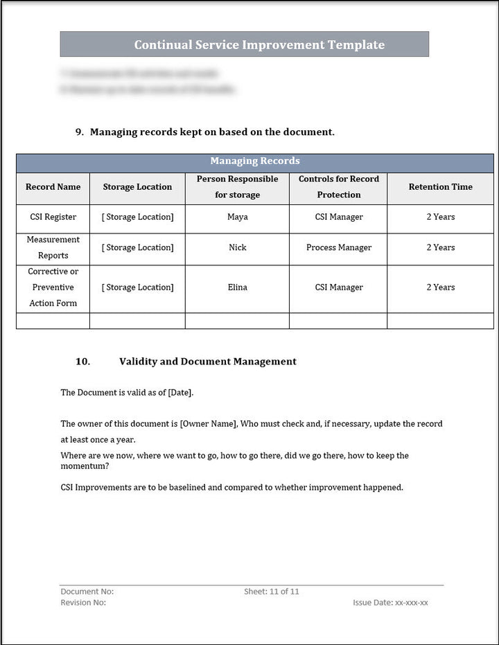 ISO 20000 Continual Service Improvement Process Template