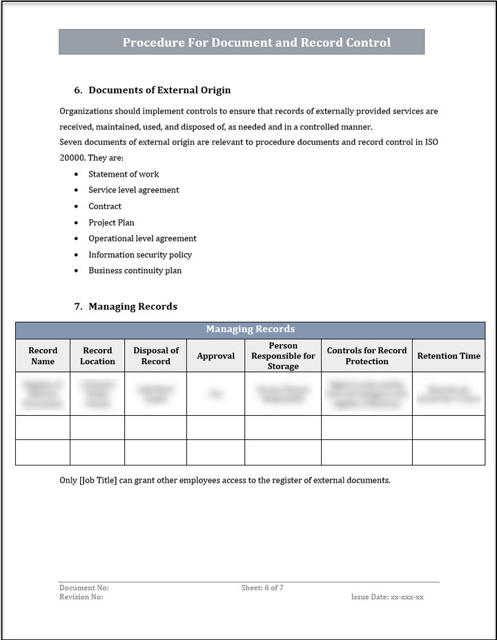 ISO 20000 Procedure for Document and Record Control Template