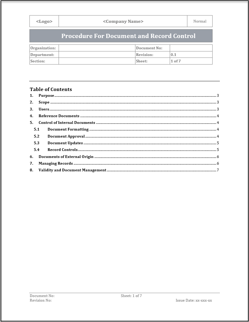 ISO 20000 Procedure for Document and Record Control Template