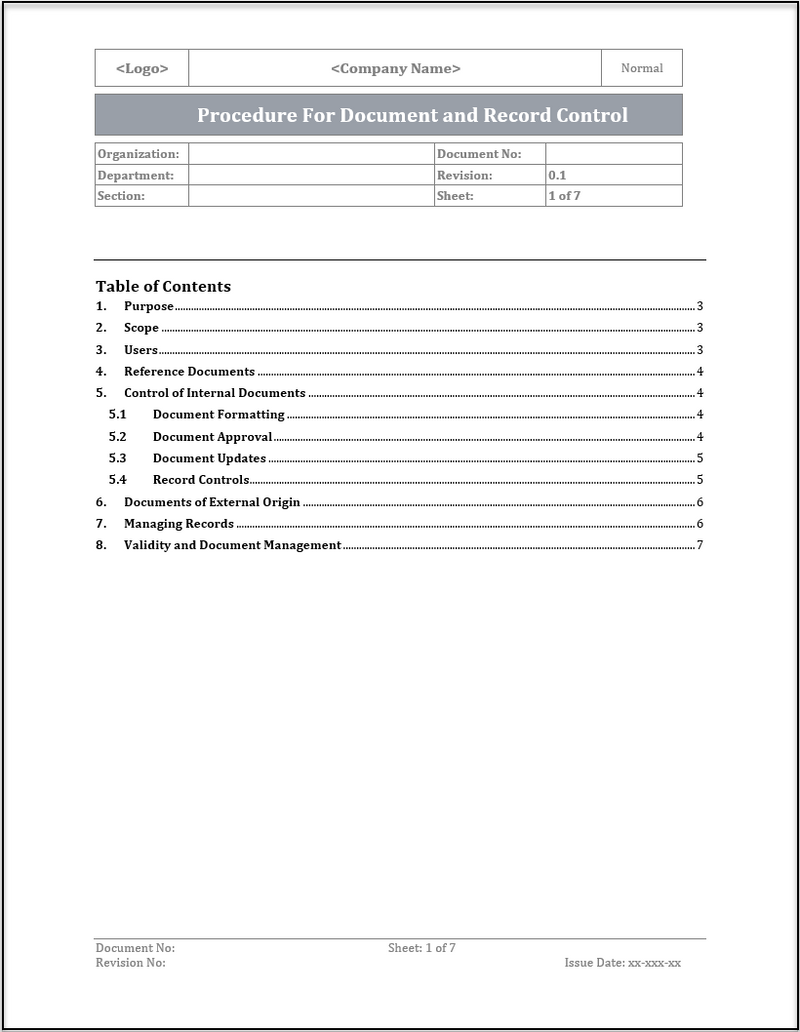 Record Control Iso Animation ISO 20000 Procedure for Document and Record Control Template – ISO ...