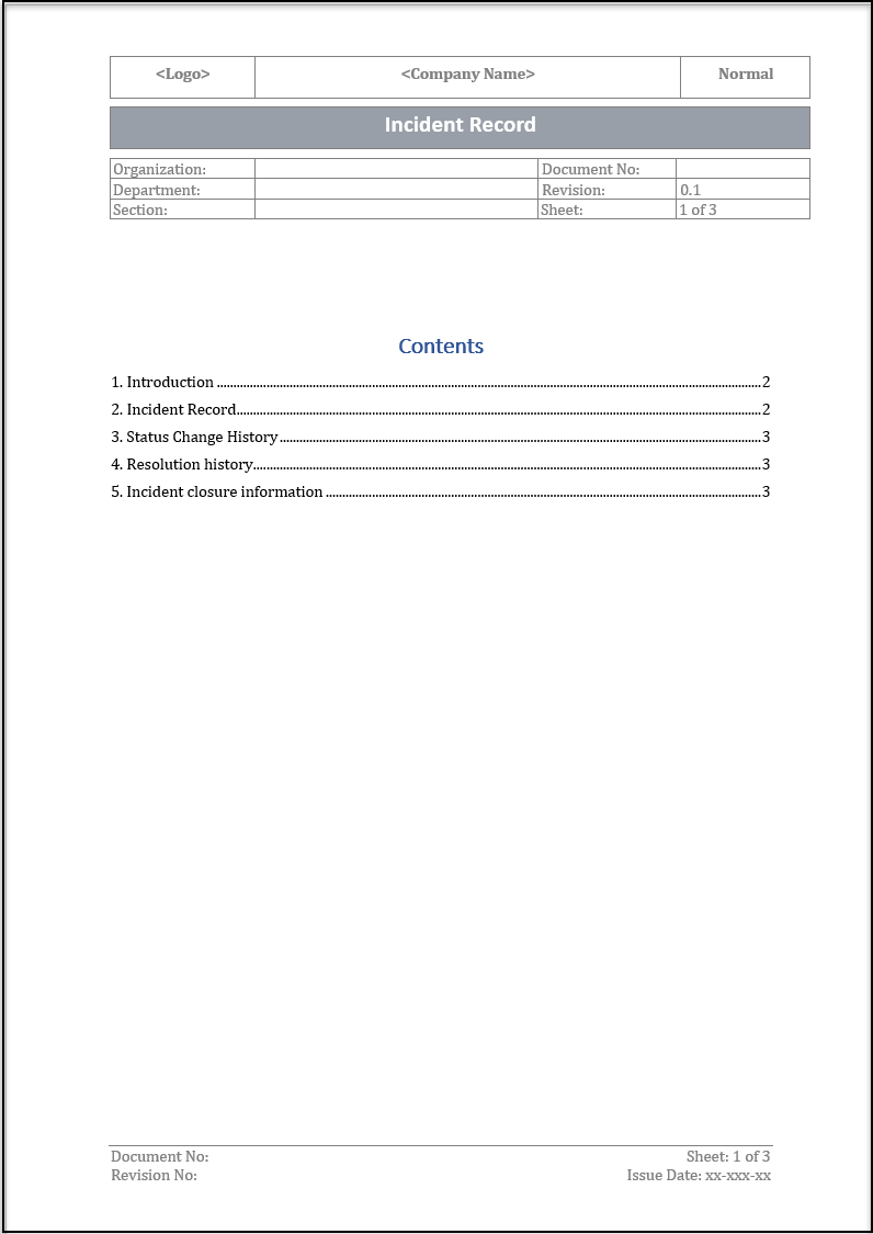 ISO 20000 Incident Record Template – ISO Templates and Documents Download