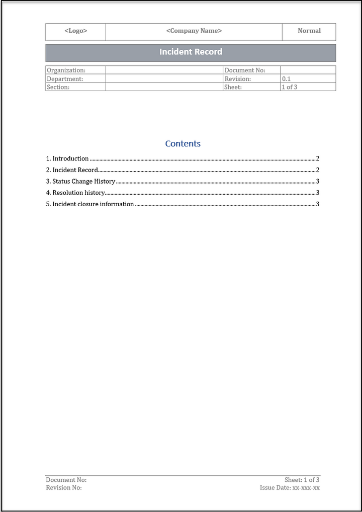 ISO 20000 Incident Record Template