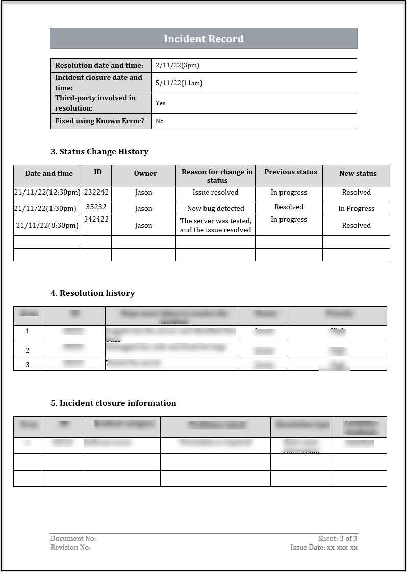 ISO 20000 Incident Record Template