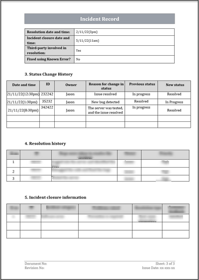 ISO 20000 Incident Record Template