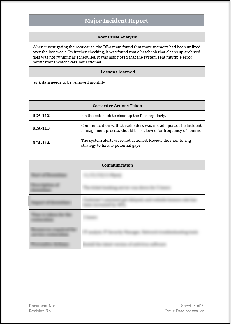 ISO 20000 Major Incident Report Template
