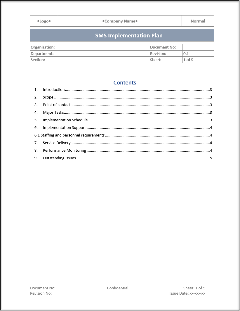 ISO 20000 SMS Implementation Plan Template