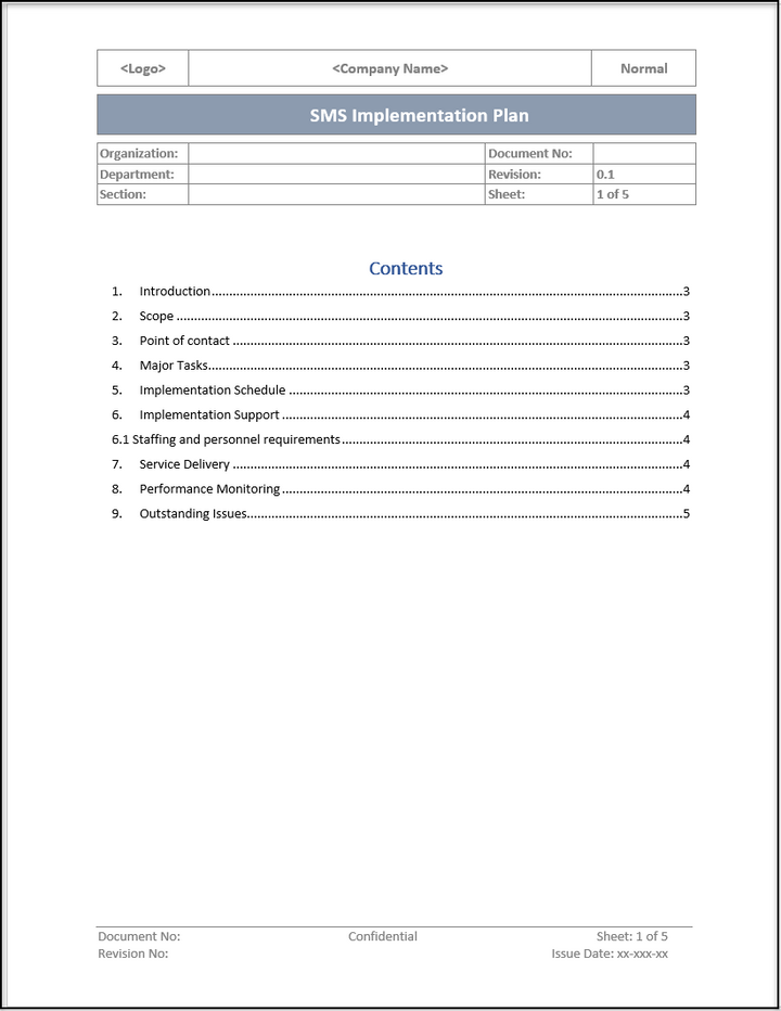 ISO 20000 SMS Implementation Plan Template