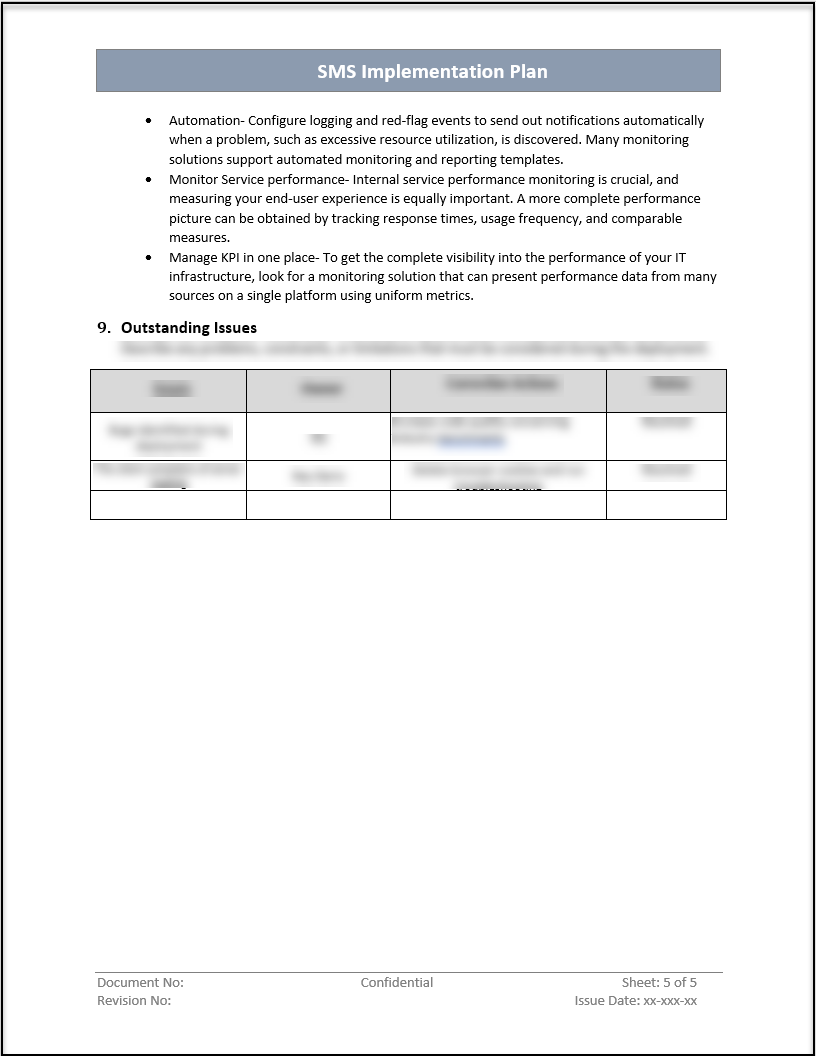 ISO 20000 SMS Implementation Plan Template