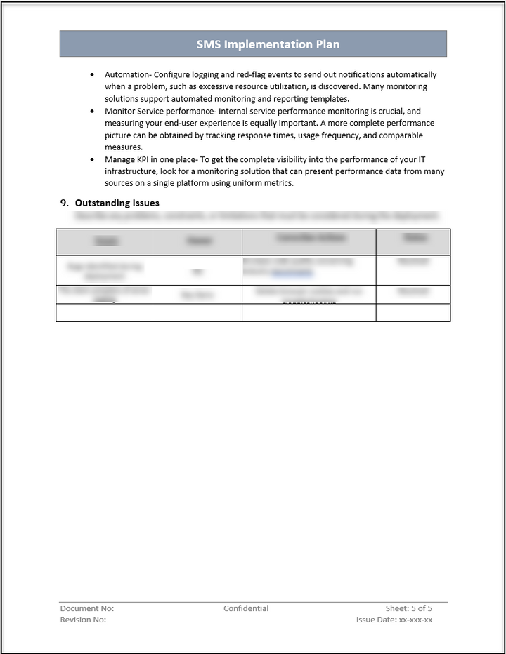 ISO 20000 SMS Implementation Plan Template