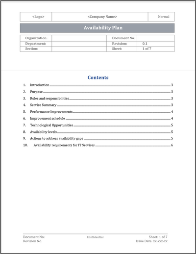 ISO 20000 Availability Plan Template