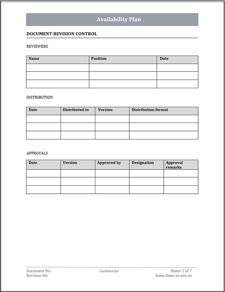 ISO 20000 Availability Plan Template