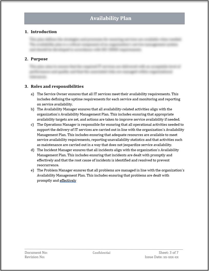 ISO 20000 Availability Plan Template