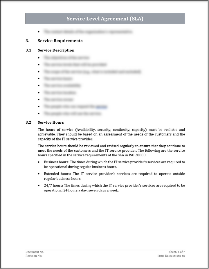 ISO 20000 Service Level Agreement (SLA) Template