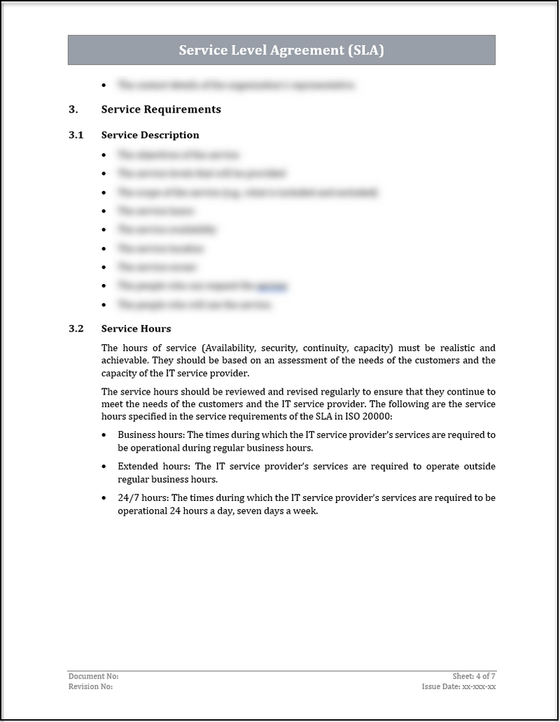 ISO 20000 Service Level Agreement (SLA) Template