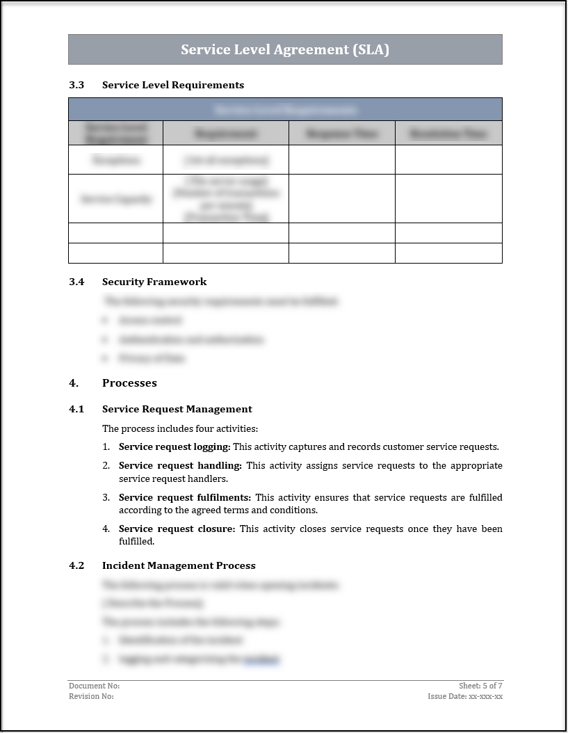 ISO 20000 Service Level Agreement (SLA) Template