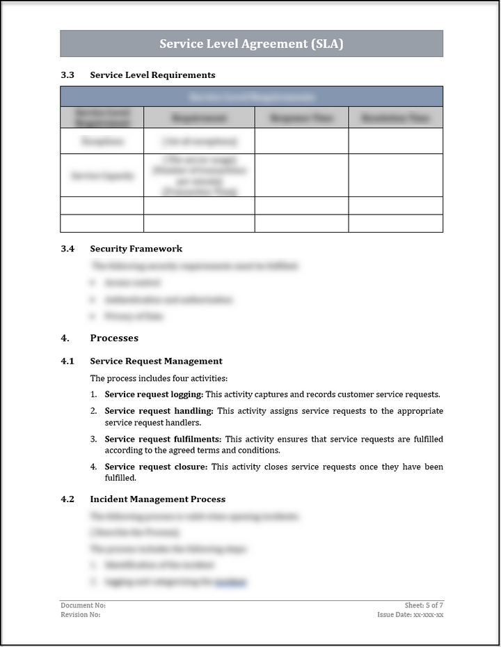 ISO 20000 Service Level Agreement (SLA) Template