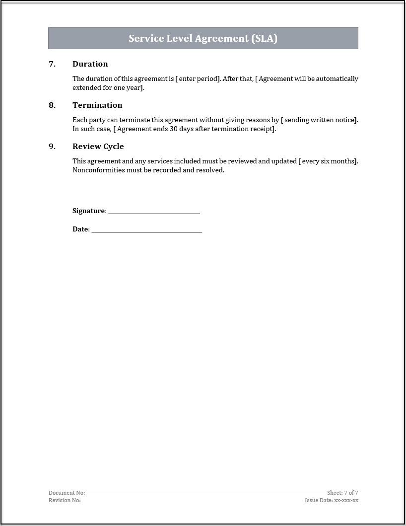 ISO 20000 Service Level Agreement (SLA) Template