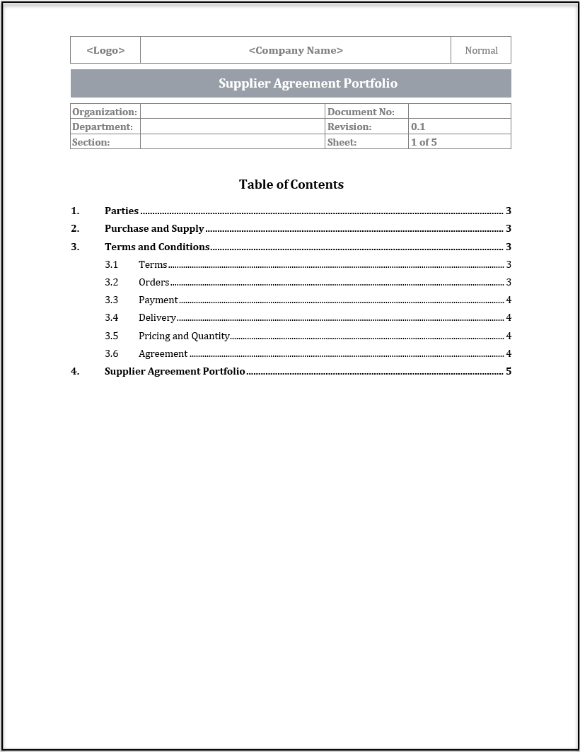 ISO 20000 Supplier Agreement Portfolio Template